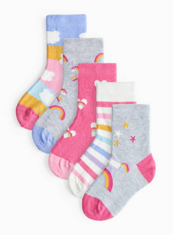 Rainbow Unicorn Ankle Sock Set 5 Pack 6-8.5